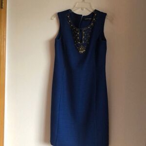 ELLEN Tracy blue tweed sleeveless dress